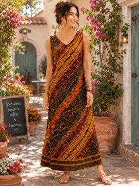 Rabbit Rabbit Rabbit Designs Abstract Maxi Dress Rayon Boho Petite 6P